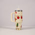 New Christmas Pattern Mug With Handle Lid Straw Drinkware Stainless Steel Vacuum c Large Capacity Car Travel Coffee Cup